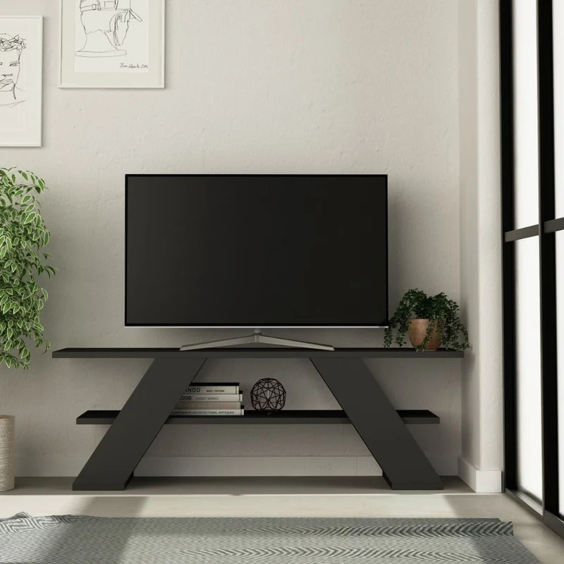 Mobile porta TV con due ripiani colore antracite 120x40 cm - Farfalla