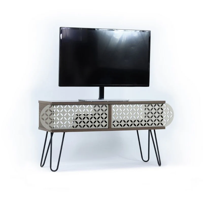 Mobile Porta TV 106x48h in legno colore noce e piedi in metallo - Ilia
