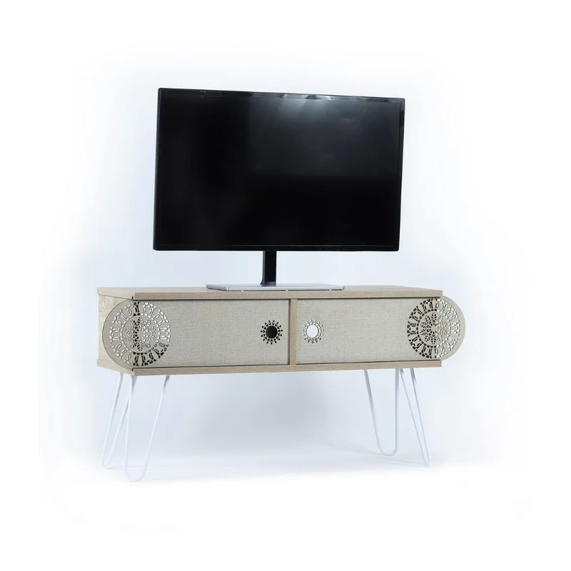Mobile Porta TV 106x48h piedi in metallo e colore rovere - Ilia