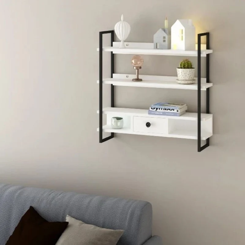 Scaffale da parete 80x75 cm con mensole e cassetto - Severo