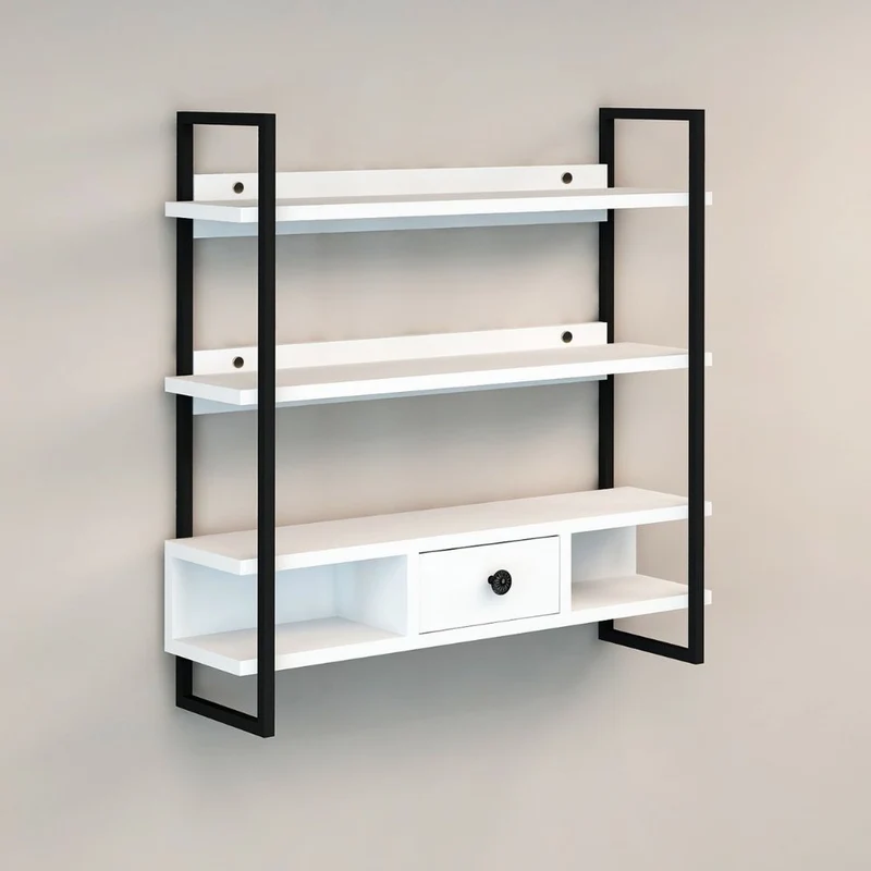 Scaffale da parete 80x75 cm con mensole e cassetto - Severo