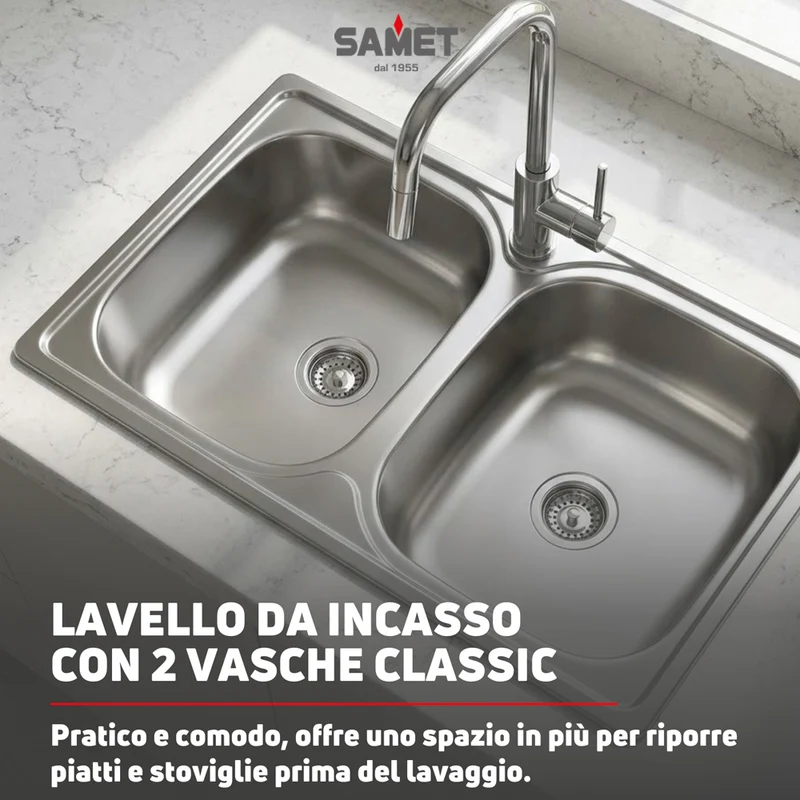 Lavello doppia vasca ad incasso in acciaio inox 79x50 cm - Classic 170