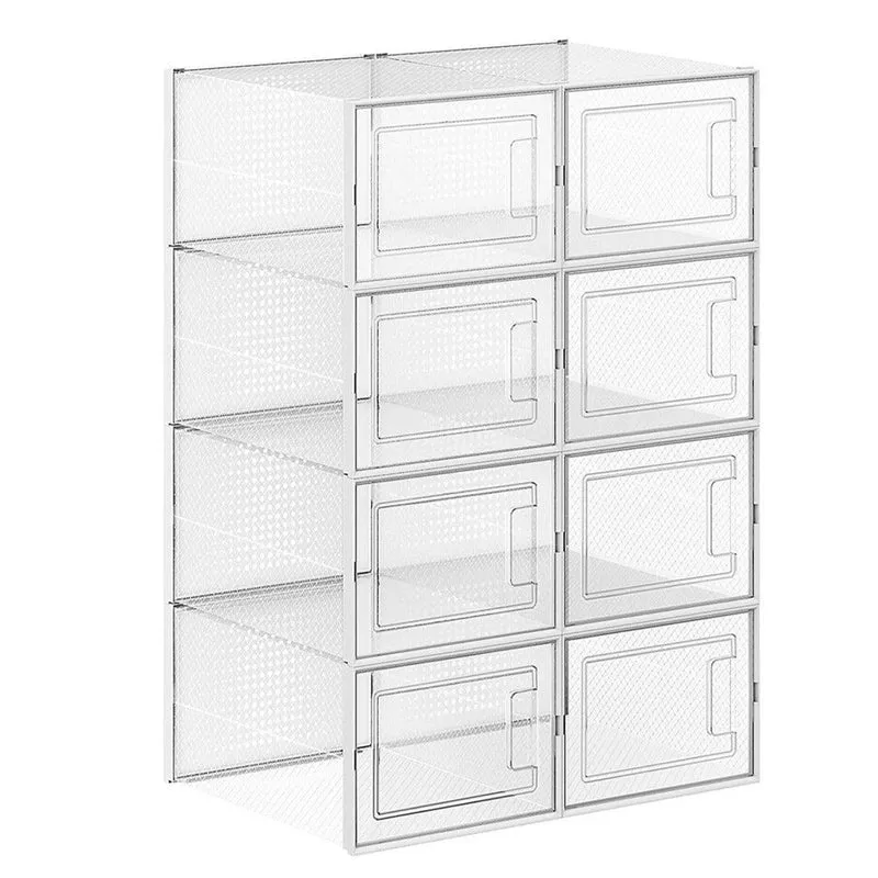 Boîtes à chaussures lot de 8 rangement chaussures pliable pour pointure jusqu’à 44 transparent et blanc 12_0003372