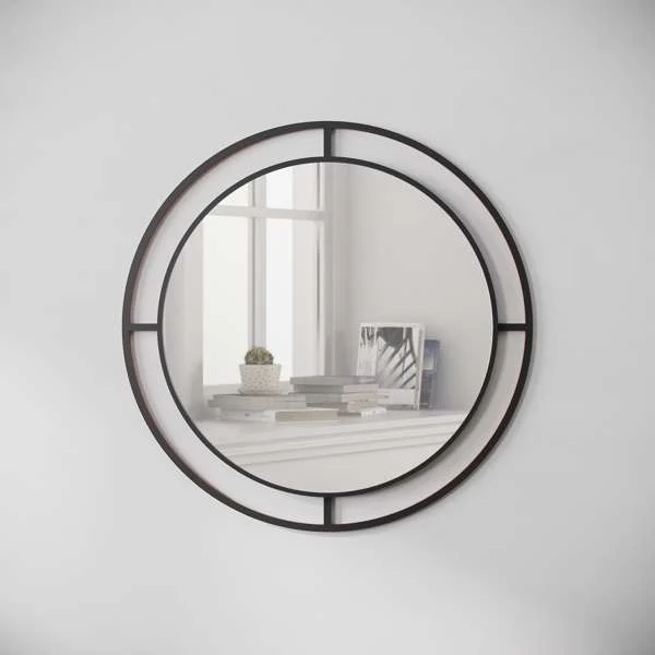 Specchio rotondo 57cm con doppia cornice in metallo colore nero - Bubble