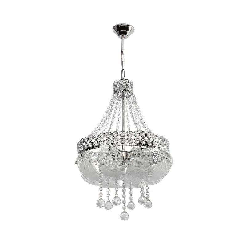 Lampada da soffitto 70 cm in metallo e vetro decorato colore argento e pietre effetto cristallo