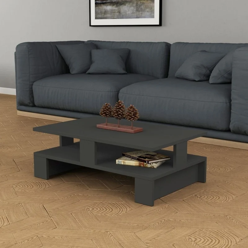 Tavolino da salotto con doppio ripiano colore antracite 80x50 cm - Mansu