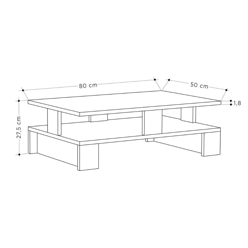 Tavolino da salotto con doppio ripiano colore antracite 80x50 cm - Mansu