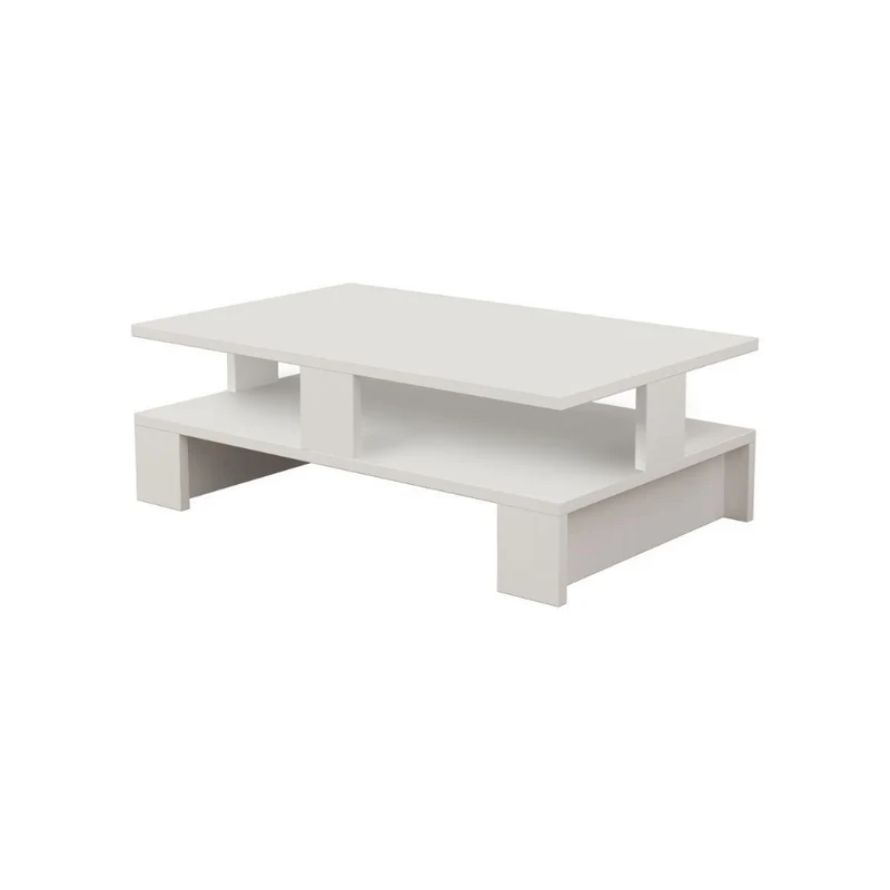 Tavolino da salotto con doppio ripiano colore bianco 80x50 cm - Mansu