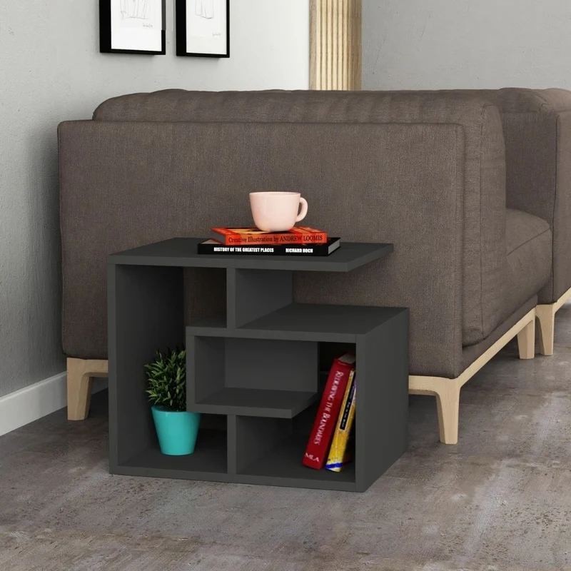 Tavolino da salotto 54x40 cm in legno con ripiani colore antracite - Labirent