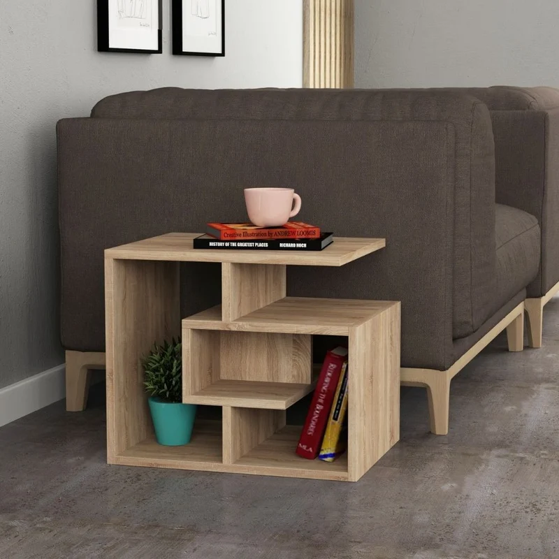 Tavolino da salotto in legno con ripiani 54x40 cm colore rovere - Labirent