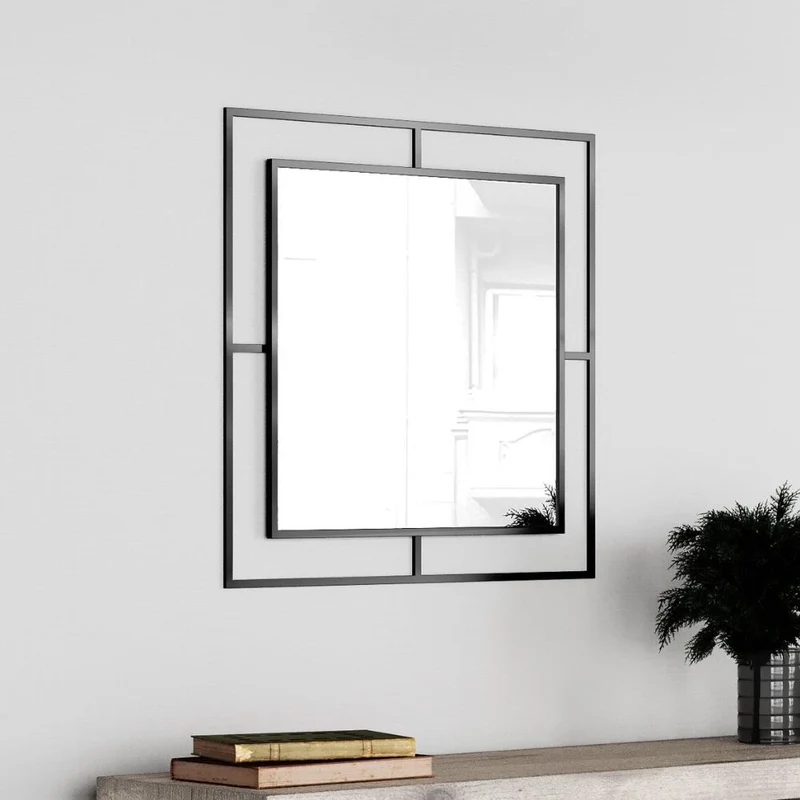 Specchio quadrato 58x58 cm con doppia cornice in metallo colore nero - Corner