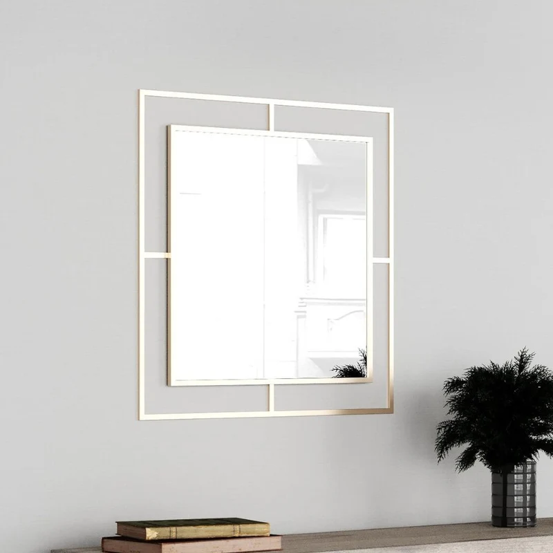Specchio quadrato 58x58 cm con doppia cornice in metallo colore oro - Corner