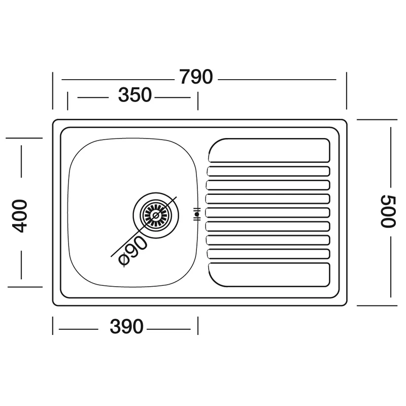 Lavello incasso in acciaio inox satinato gocciolatoio sinistro 79x50 cm - Samet Classic 273