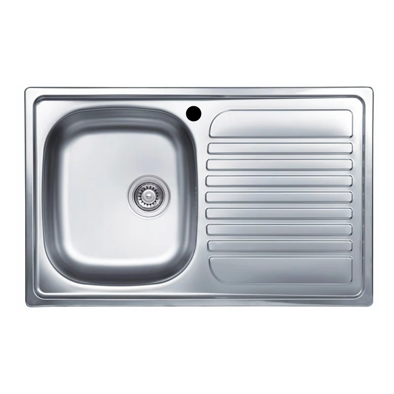 Lavello singolo in acciaio inox satinato con gocciolatoio destro 79x50 cm - Samet Classic 273