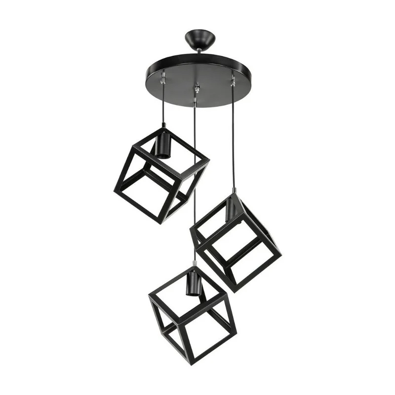 Lampada a sospensione 90 cm con 3 cubi nero in metallo - Agatha