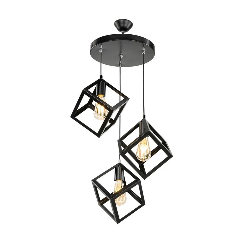Lampada a sospensione 90 cm con 3 cubi nero in metallo - Agatha