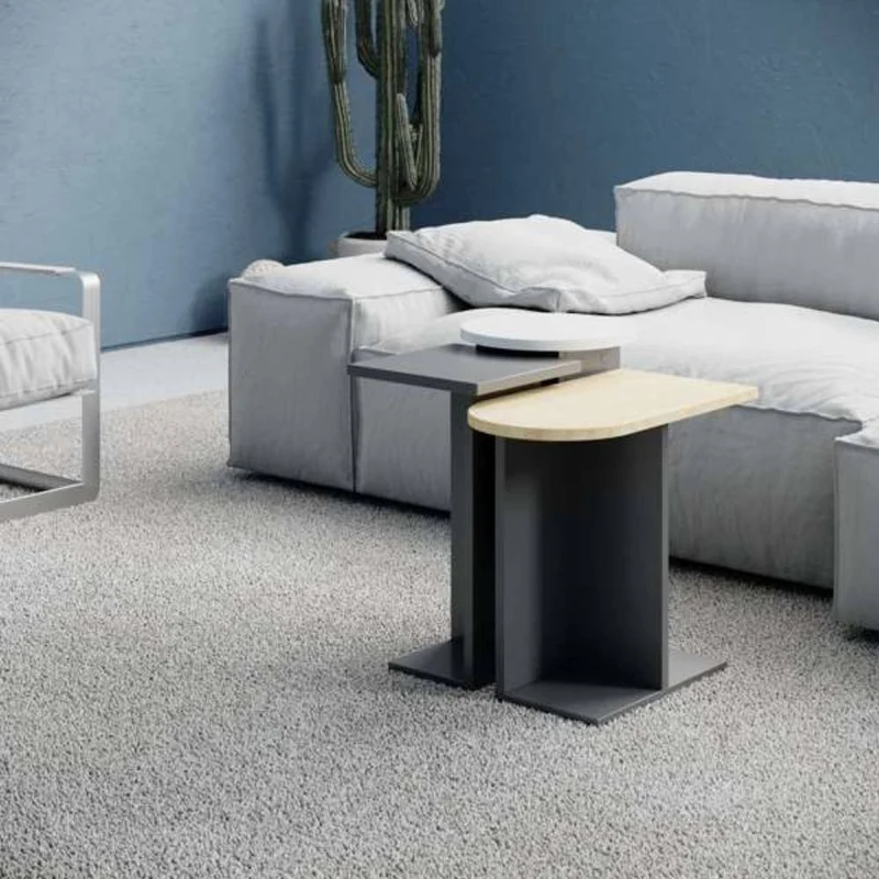 Tris tavolino da salotto colore bianco e rovere e antracite Mund