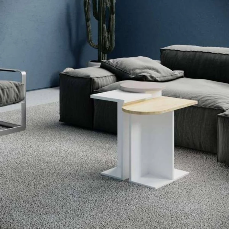 Tris tavolino da salotto colore bianco e rovere e light mocha Mund