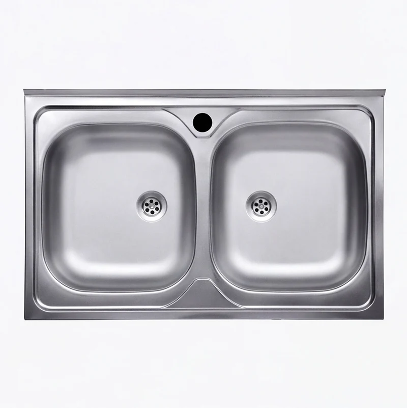 Lavello doppia vasca 80x50 cm con superficie satinata - N214