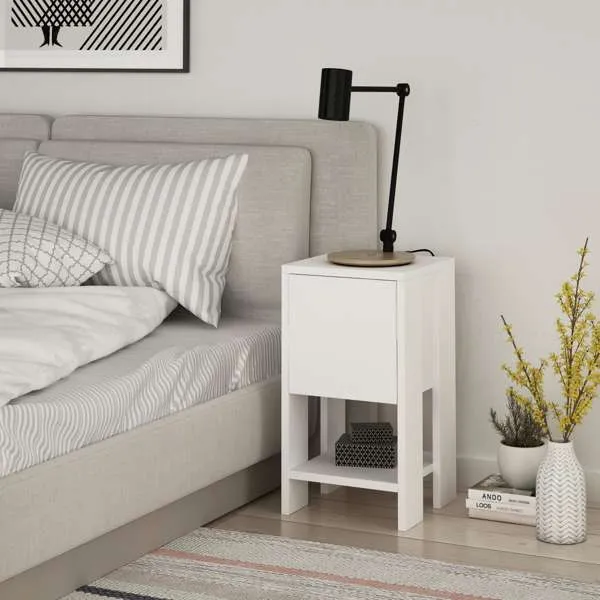 Comodino 30x55h colore bianco con anta ribalta - Ema