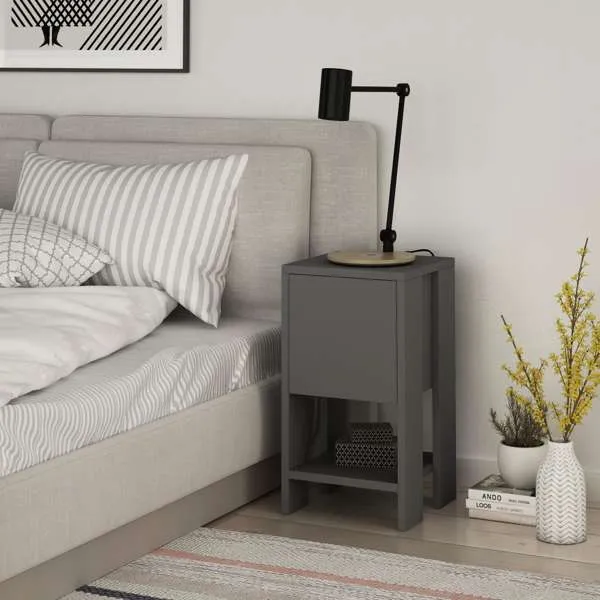 Comodino con anta a ribalta e ripiano colore antracite 30x55h cm - Ema