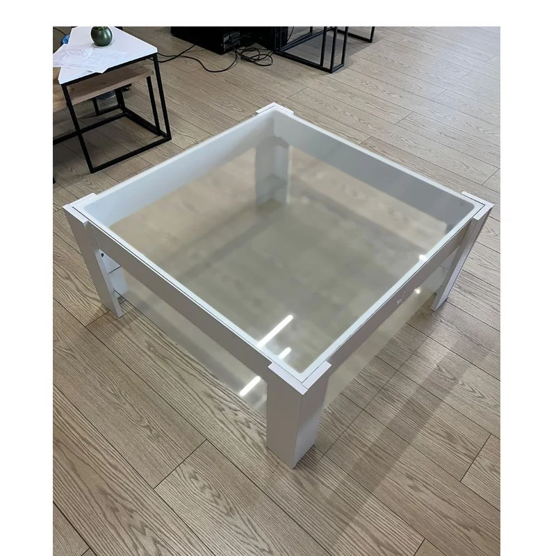 Tavolino da salotto 88,5x81 cm colore bianco con doppio ripiano in vetro - Homy