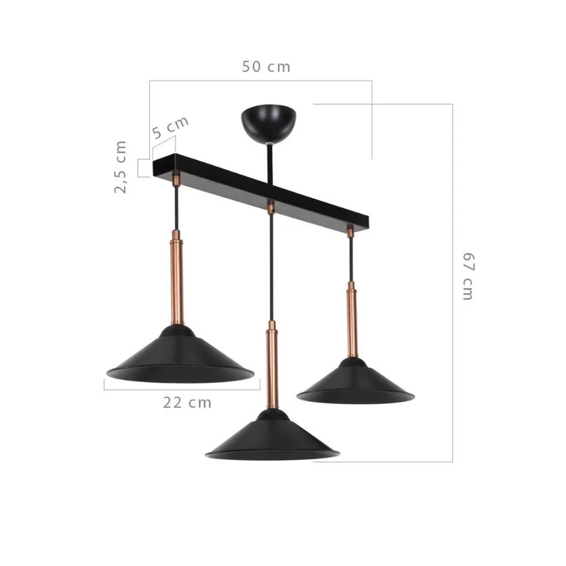 Lampada a sospensione 60 cm con paralumi in metallo color nero e bronzo