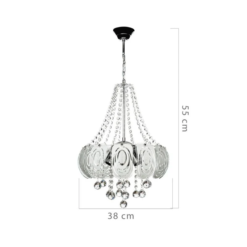 Lampada da soffitto 50 cm argento vetro decorato e pietre effetto cristallo