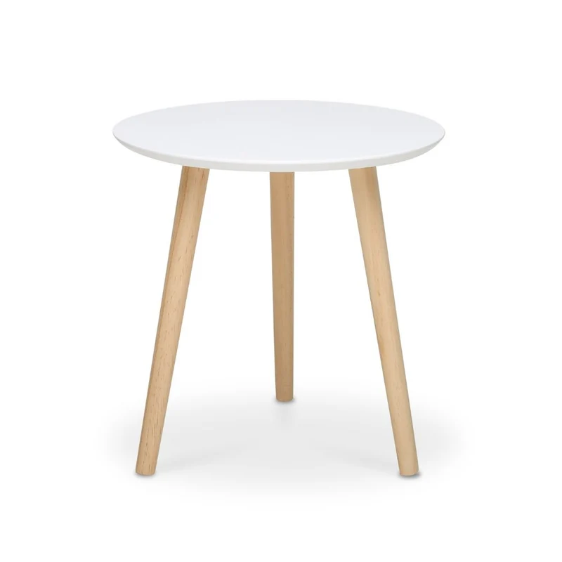 Tavolino tondo da salotto 48cm colore bianco e legno naturale - Imola