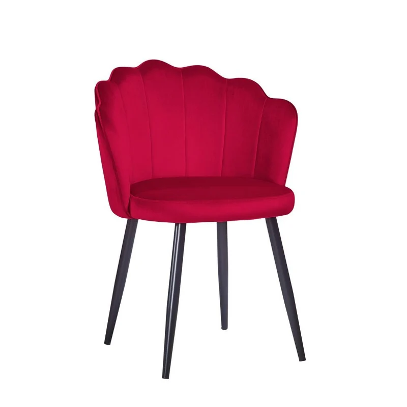 Set 4 Sedie Omni velluto rosso con gambe metallo nero