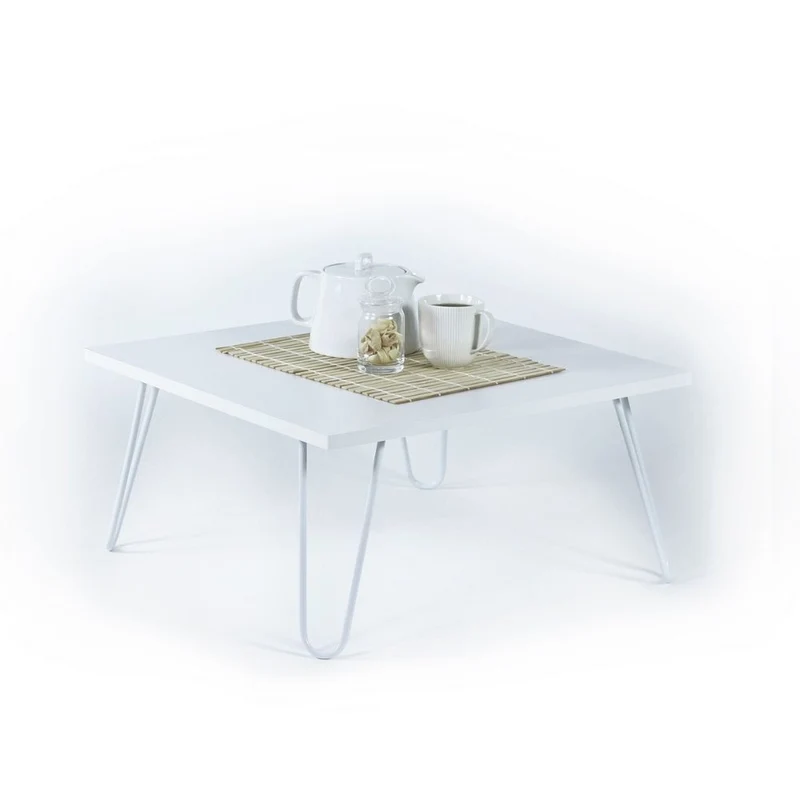 Tavolino da salotto 60x60 cm con piano in legno colore bianco e struttura in metallo - Ilia