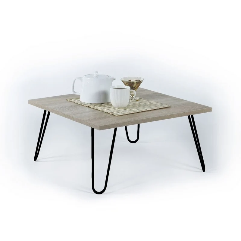 Tavolino da salotto 60x60 cm con piano in legno colore rovere e struttura in metallo - Ilia
