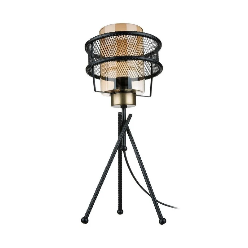Lampada da tavolo in ferro intrecciato con paralume in vetro