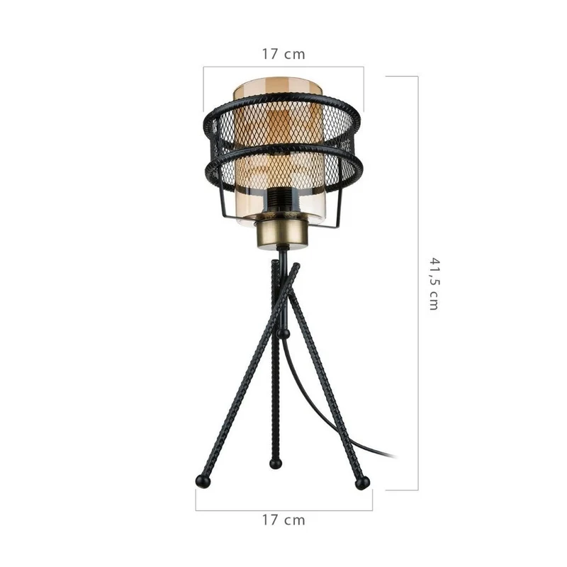 Lampada da tavolo in ferro intrecciato con paralume in vetro