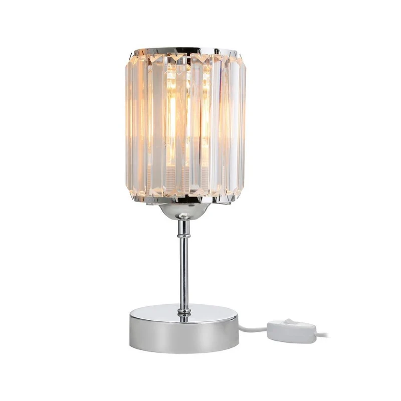 Lampada da tavolo cromata e paralume effetto cristallo Alis