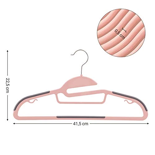 Lot de 20 cintres en plastique ouverture en s antiglisse épaisseur 0,5 cm gain de place crochet pivotant à 360º rose et gris foncé 12_0003075