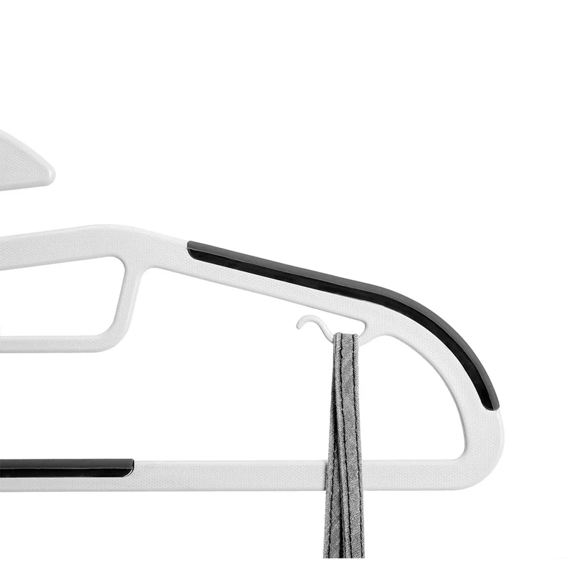 Lot de 20 cintres en plastique ouverture en s antiglisse épaisseur 0,5 cm gain de place crochet pivotant à 360º blanc et gris foncé 12_0003423