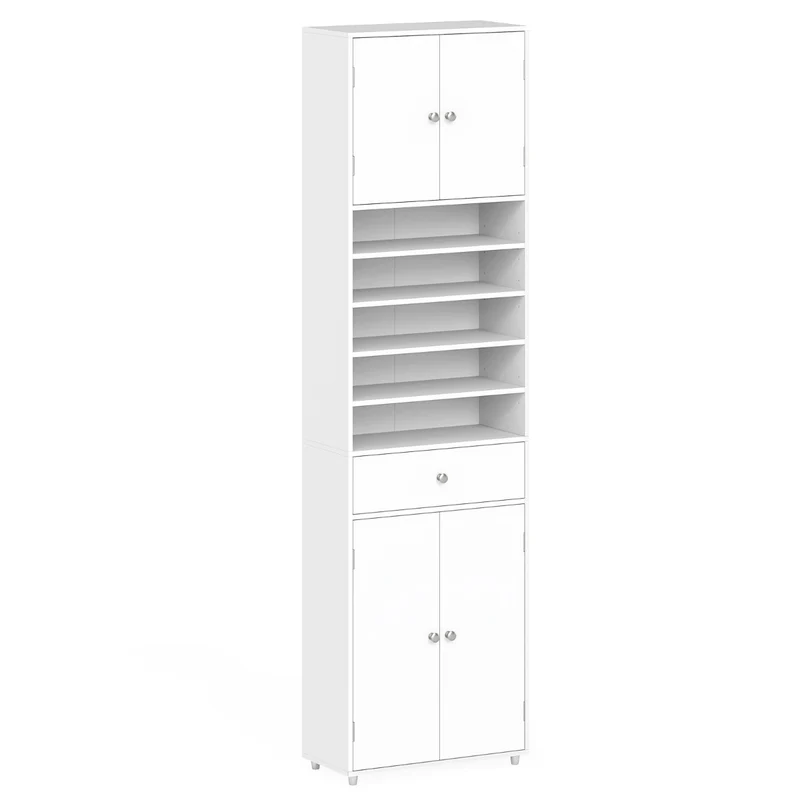 Armoire de rangement haute 50 x 24 x 180 cm avec 2 armoires et tiroir style moderne en MDF blanc 20_0017310