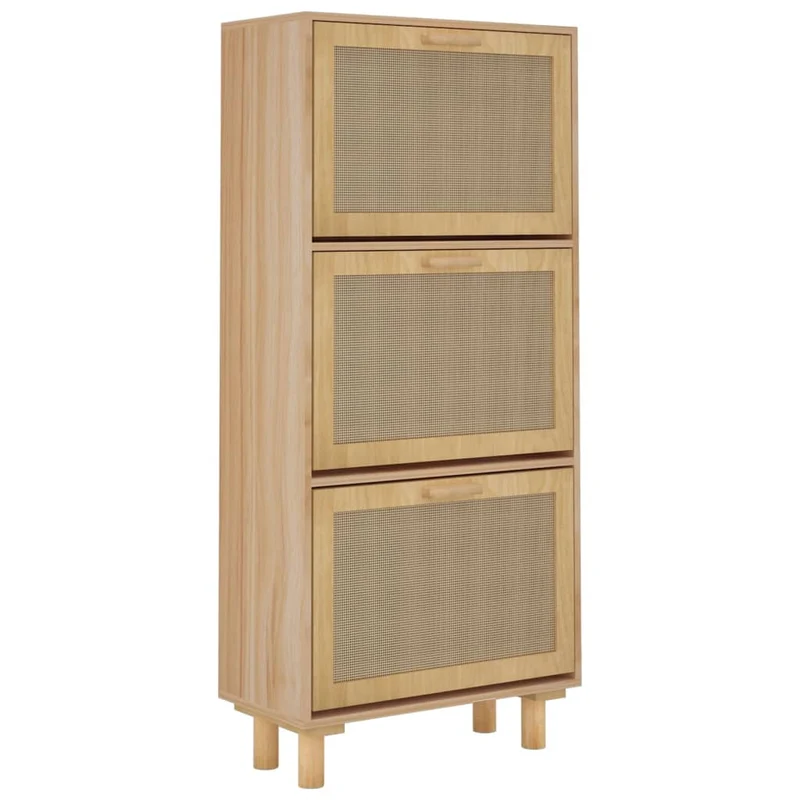 Armoire à chaussures range chaussures rangement meuble entrée couloir salon 52 x 25 x 115 cm bois d'ingénierie/rotin brun 02_0021871