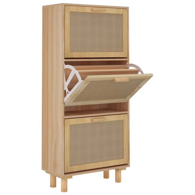 Armoire à chaussures range chaussures rangement meuble entrée couloir salon 52 x 25 x 115 cm bois d'ingénierie/rotin brun 02_0021871