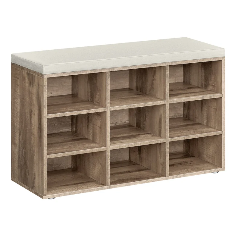 Banc à chaussures meuble d’entrée avec siège étagère à chaussures avec coussin et 9 compartiments étagères réglables pour couloir salon 303 x 785 x 48 cm marron rustique 12_0004095