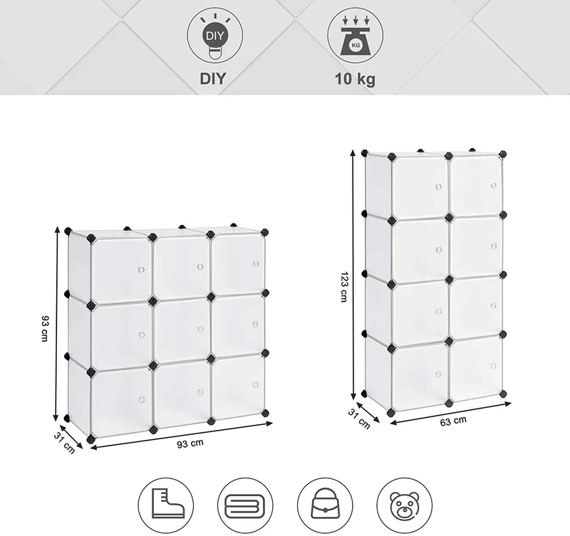 Étagère de rangement 9 casiers armoire en plastique avec porte meuble modulable 9 cubes 12_0000698