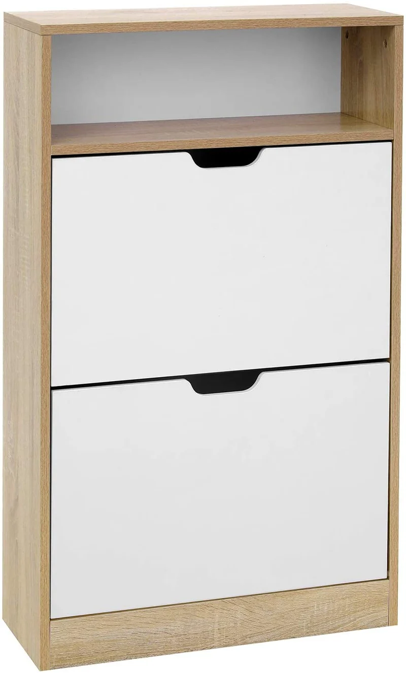Meuble à chaussures 2 abattants étagère à chaussures 3 niveaux panneau mélaminé facile à nettoyer 60 x 24 x 102 cm blanc et couleur boisée 12_0000662