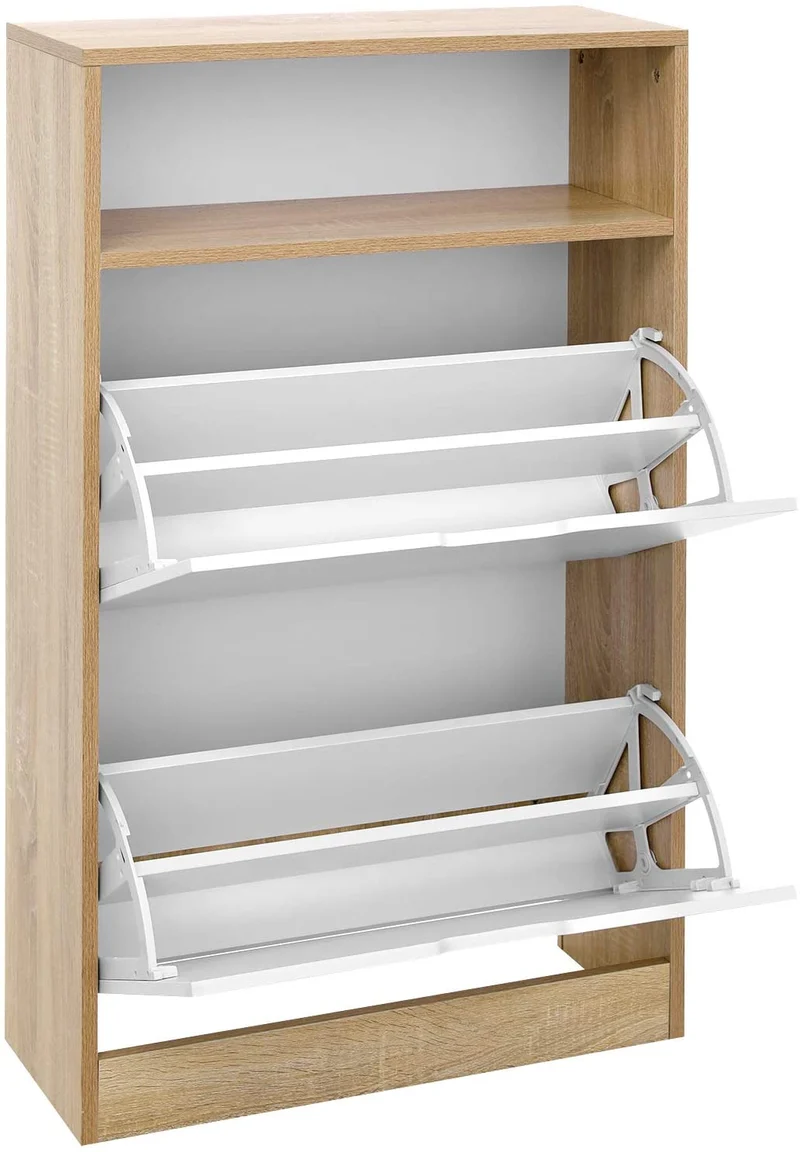 Meuble à chaussures 2 abattants étagère à chaussures 3 niveaux panneau mélaminé facile à nettoyer 60 x 24 x 102 cm blanc et couleur boisée 12_0000662