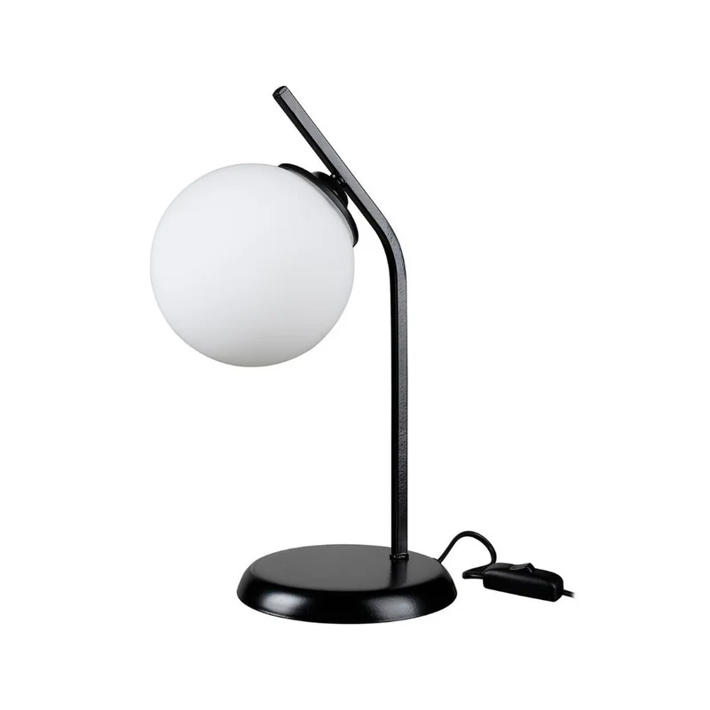 Lampada da tavolo metallo nero e paralume a sfera in vetro
