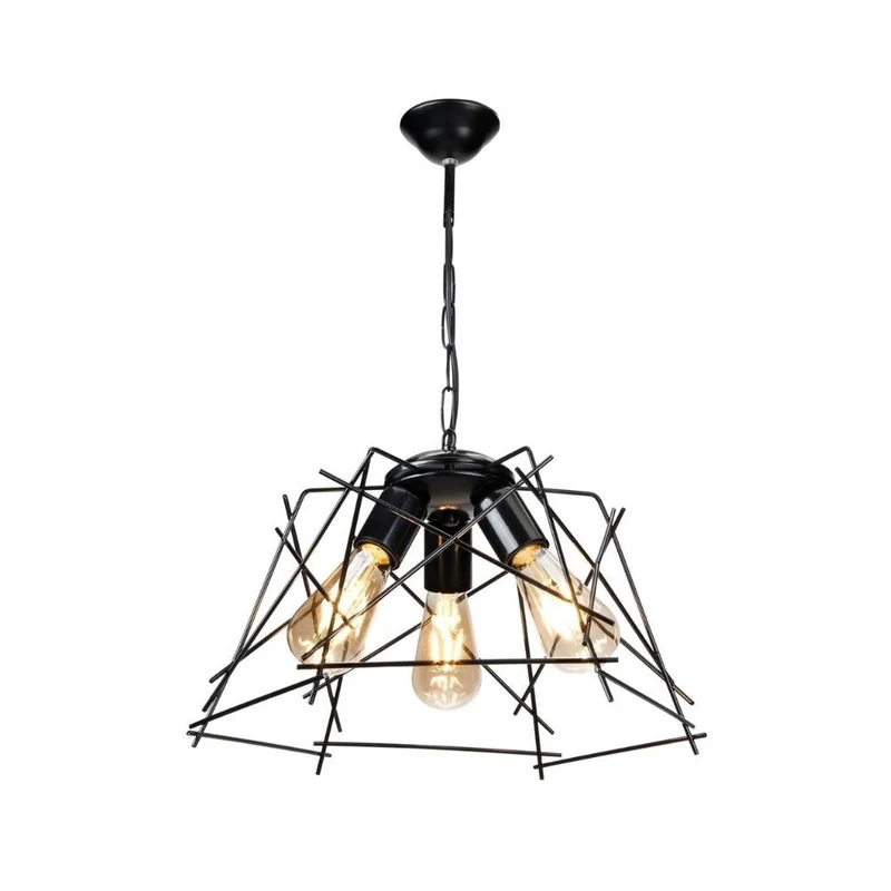 Lampada a sospensione 50h con 3 luci in metallo nero asimmetrico