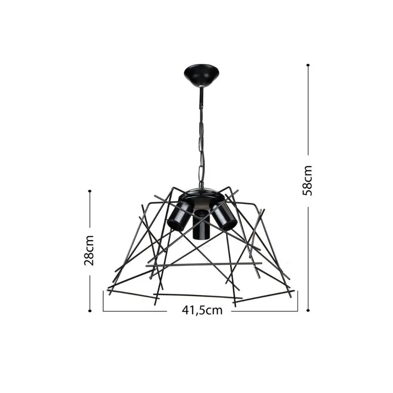 Lampada a sospensione 50h con 3 luci in metallo nero asimmetrico