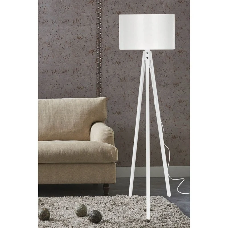 Lampada da terra con treppiede in legno e paralume bianca - Rodi ASZ1233