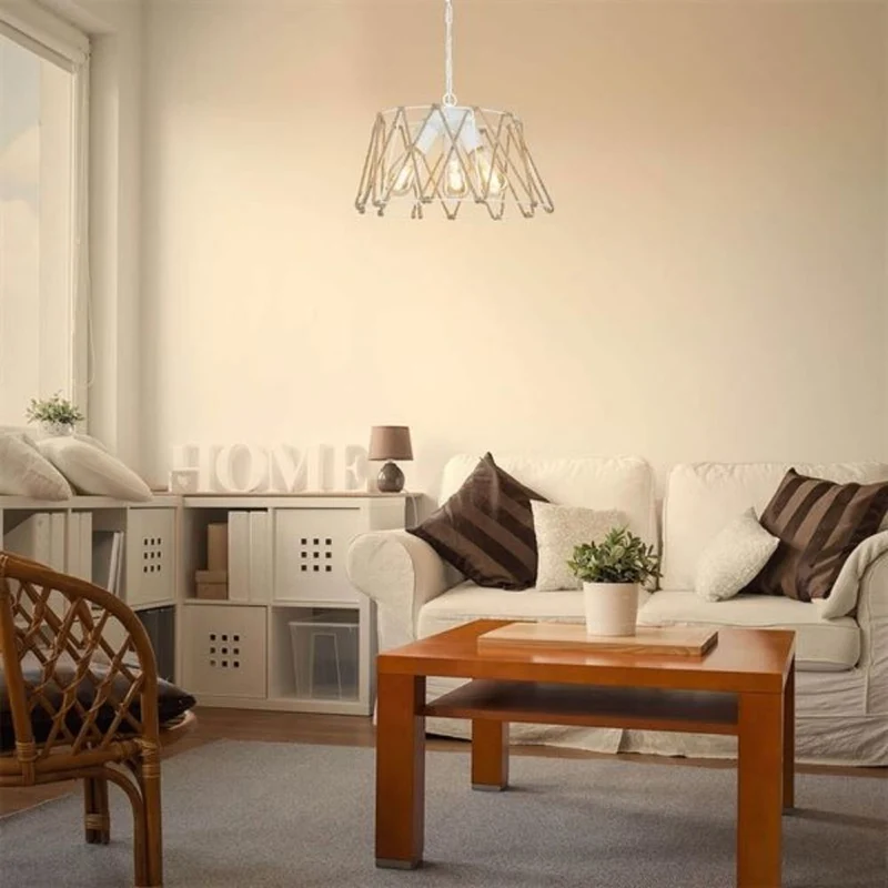 Lampada a sospensione 55h con 3 luci in metallo bianco e corda