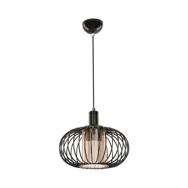 Lampada a sospensione 90h con struttura in ferro e diffusore in vetro